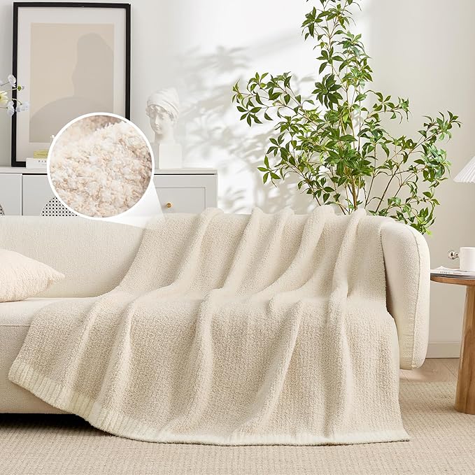 Snuggle Sac Ultra Soft Ivory Bedding Blanket Twin XL, Warm Fluffy Microfiber Blankets for Bed, Living Room, Oversized Bed Blanket Dupes, Heather Ivory, 66x90 inches