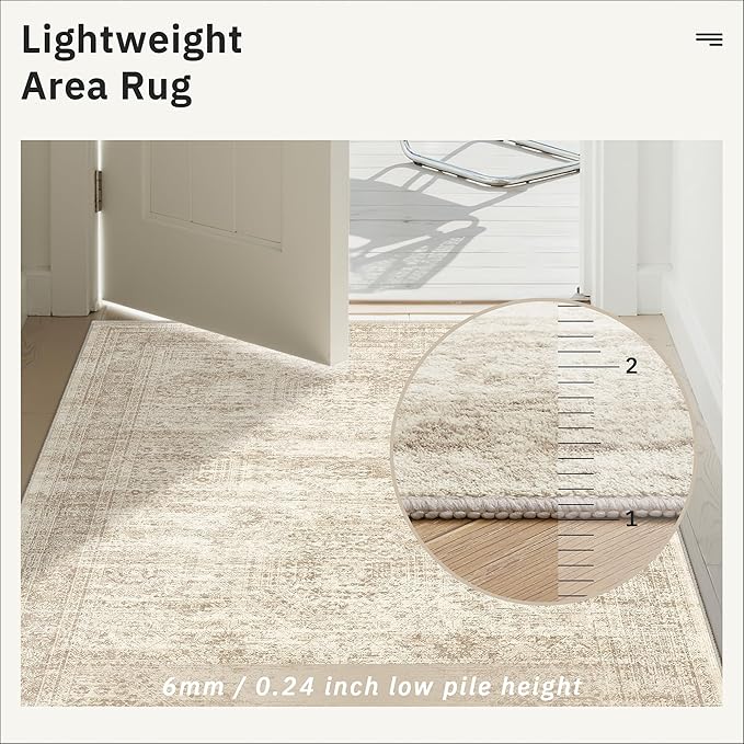 Soalmost Runner Rug 2'x6' Washable Non-Slip Runner Rugs for Kitchen Bathroom Laundry Room Beige Vintage Floor Carpet Runners for Hallway Entryway