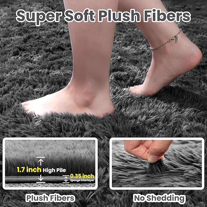 4x6 Area Rugs for Living Room Rug: Soft Fluffy Shag Gray Rugs for Bedroom, Non-Slip Large Fuzzy Plush Rug Indoor Floor Carpet for Nursery Kids Boys Girls Room, Dorms, Playroom, Modern Home Decor