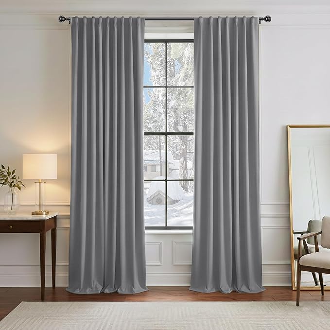 Pony Dance Blackout Curtains Thermal Insulated Window Treatment Panels Room Darkening Shade Drapes for Living Room Back Tab/Rod Pocket Bedroom Draperies, 34 x 84 Inch, Silver Grey, 2 Panels