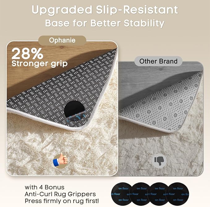 Ophanie Runner Rug for Hallway, 2x5 Upgrade Non-Slip Fluffy Soft Bedside Rugs, Bedroom Living Room Ivory Shaggy Carpet for Kids Girls Boys Dorm Nursery Home Decor Aesthetic
