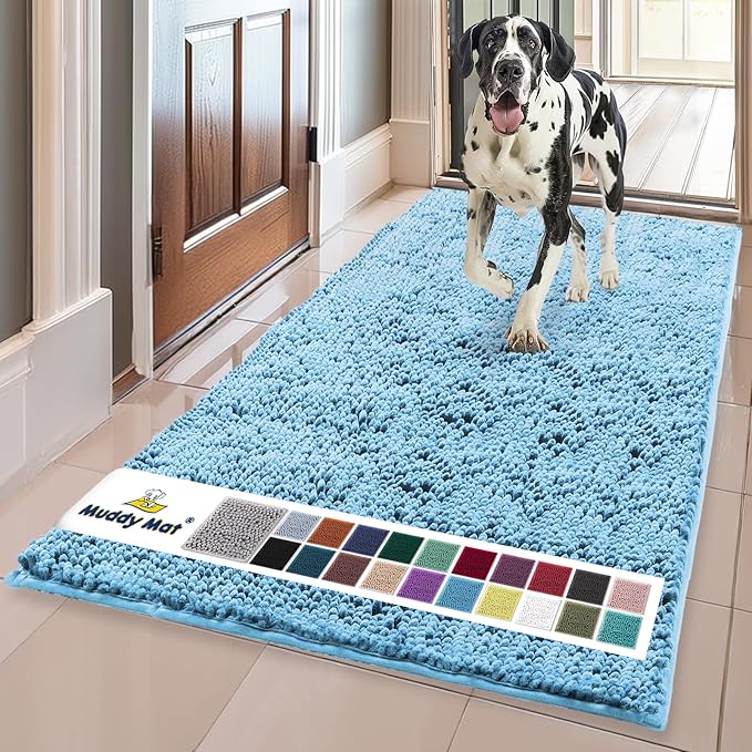 Muddy Mat® | Super Absorbent Door Mat Indoor, Microfiber Quick Dry Chenille Entryway Rug, Non-Slip Front Door Mat, Indoor Mats for Entryway, Machine Washable Pet Rug, Sky Blue 36" x 120"