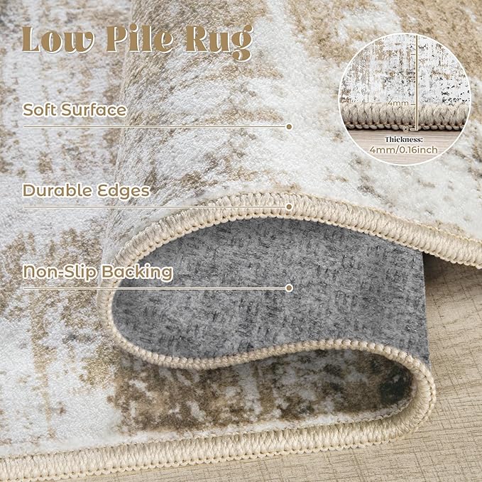 9x12 Area Rug for Living Room, Washable Modern Abstract Large Area Rug Neutral Soft Non Slip Kids Rug Stain Resistant Indoor Carpet for Bedroom Dining Room Playroom Office(Beige, 9'x12')