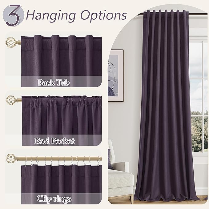Guken 100% Blackout Curtains 84 Inch Length 2 Panels Set for Living Room Bedroom Back Tab Thermal Insulated Black Out Linen Drapes Room Darkening Window Curtains 84 Inches Long,Plum