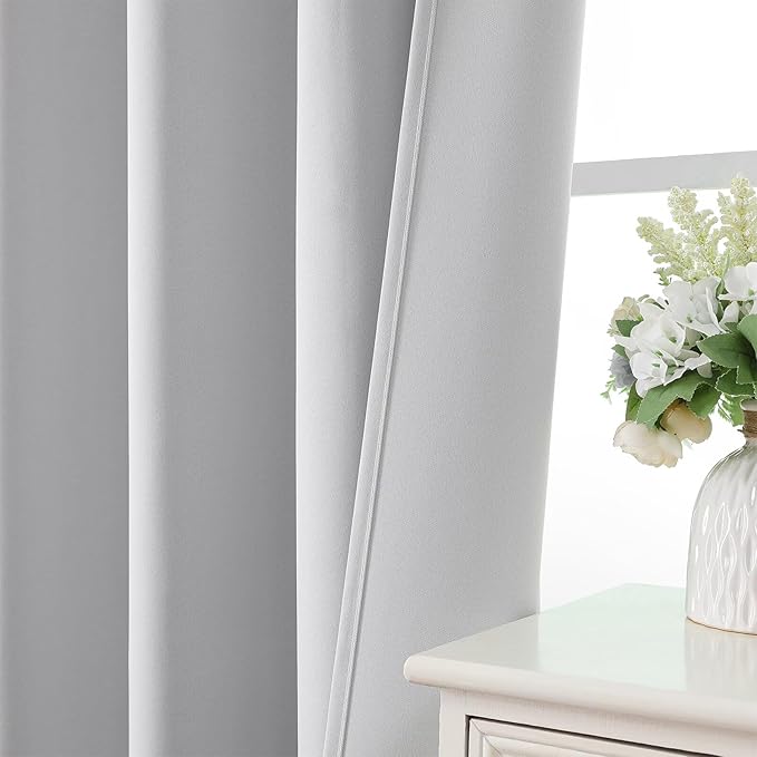CUCRAF Blackout Curtains Room Darkening Window Curtain Panels, Rod Pocket Thermal Insulated Solid Drapes for Bedroom Living Room, Set of 2 Panels. 52 x 45 inch, Graywish White