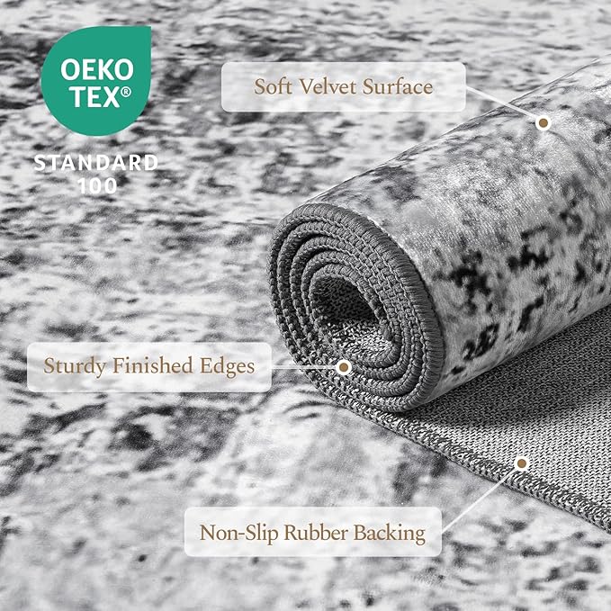 Rugflix 8x10 Large Area Rugs for Living Room, Abstract Washable Rug, Non-Slip, Stain Resistant, Soft Low Pile Carpet, Indoor Grey Rug for Bedroom, Dining Room, Home Office