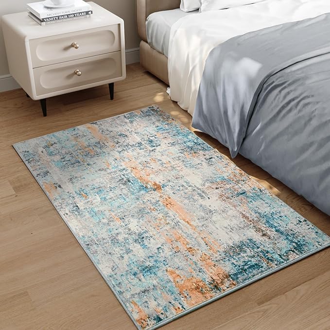 Entrance Rugs Indoor 2x3 Blue Entry Rug Washable Abstract Small Area Rug Non-Slip Low Pile Throw Rugs for Entryway, Kitchen Floor, Front Door Indoor Door Mat, Bathroom, Bedroom Bedside