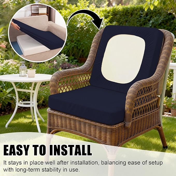 4Pcs Outdoor Cushion Covers, Patio Cushion Covers,Stretch Elastic Slipcovers, Replacement Washable & Reusable Furniture Protector for Patio Couch (Navy,Cover Only)