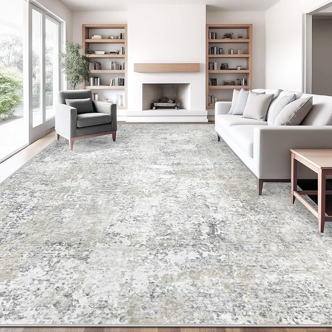 10x12 Area Rug for Living Room, Washable Modern Abstract Large Area Rug Neutral Soft Non Slip Kids Rug Stain Resistant Indoor Carpet for Bedroom Dining Room Playroom Office(BeigeGrey, 10'x12')