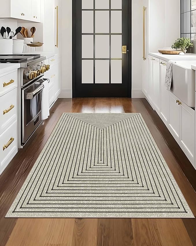 Latte&Fog 3x5 Entryway Rug Indoor, Beige Modern Abstract Washable Area Rug, Boho Non Slip Low Pile Throw Carpet for Indoor Bedroom Bedside, Kitchen, Entry and Living Room - Beige