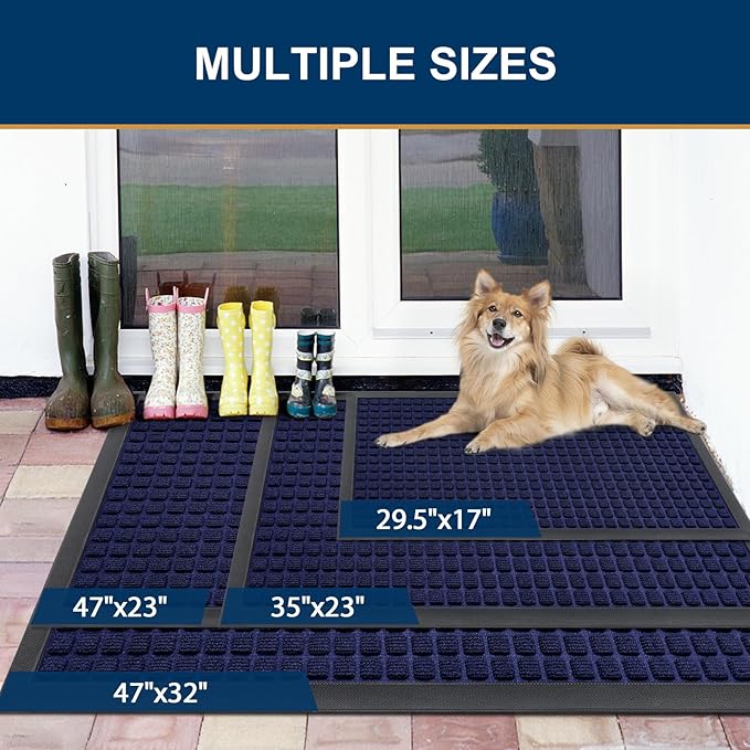 Smiry Front Door Mat Outside Entrance, Heavy Duty Natural Rubber Doormat, Non Slip, Trap Dirt and Moisture, Easy Clean, Low Profile Welcome Floor Mats for Indoor Outdoor Entry, 59x34 Inch, Navy Blue