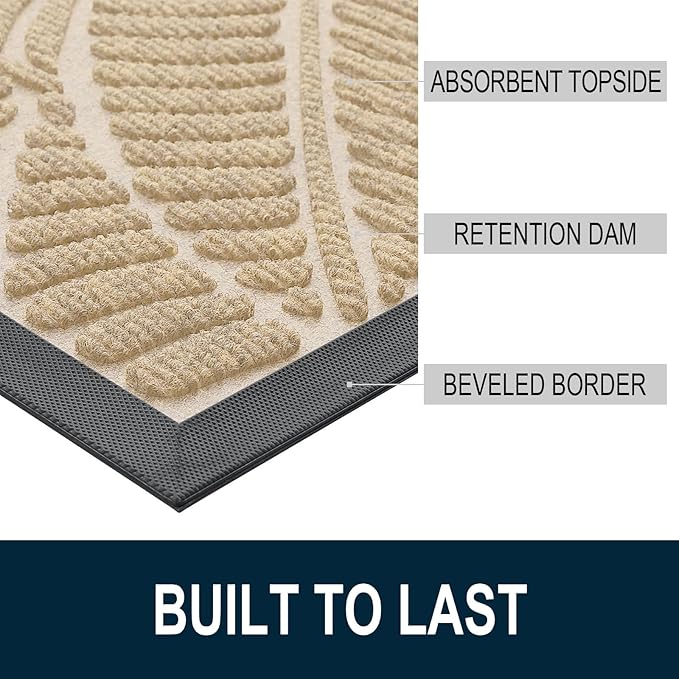Colorxy Waterproof Doormat, Sturdy Natural Rubber Front Indoor Mat, Non Slip Low Profile Indoor Outdoor Door Mats, Stain and Fade Resistant Floor Mat, Easy Clean Patio Entrance Mat, 59''x20'', Beige