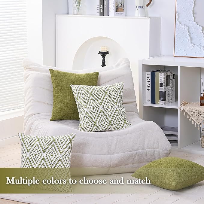 HPUK Decorative Throw Pillow Covers Set of 4 Geometric Design Linen Cushion Cover for Couch Sofa Living Room, 18"x18" inches, Green