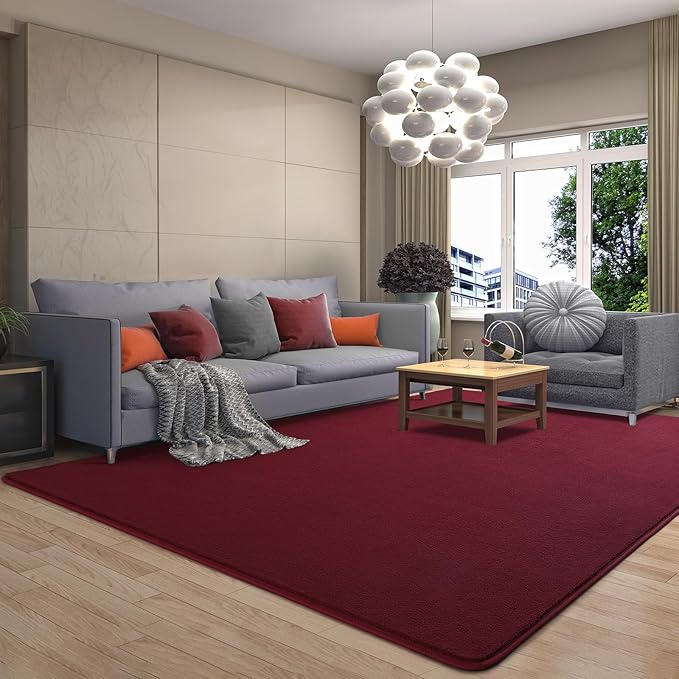 AROGAN Modern Shag Area Rug, 6x9 Feet Washable Bedroom Carpet, Plush Memory Foam Kids Girls Teens Room Low Pile Rug Decor, Wine Red