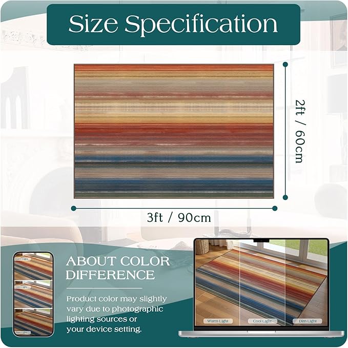 Front Door Mat Outside Entrance - 2x3 Ombre Non-Slip Washable Doormat Indoor Outdoor Mat Rust Blue Modern Rainbow Entry Rug Small Throw Rugs for Entryway Bedroom Kitchen Front Porch Decor