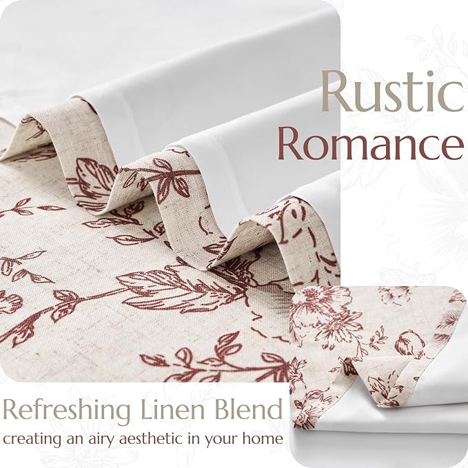 jinchan Lined Linen Blend Curtain Floral Curtains for Living Room 108 Inches Long Farmhouse Red Flower Printed Curtain Rod Pocket Back Tab Peony Patterned Drapes Curtains Set 2 Panels
