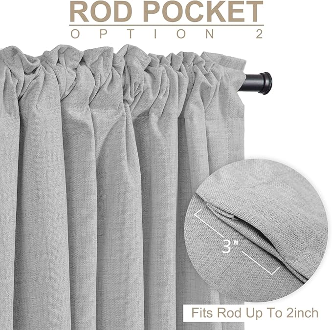 100% Blackout Shield Linen Blackout Curtains for Bedroom 63 Inches Long, Back Tab/Rod Pocket Living Room Drapes, Thermal Insulated Blackout Curtains 2 Panels Set, 50" W x 63" L, Grey