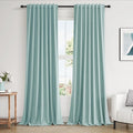 Guken 100% Blackout Linen Curtains 102 Inch Length 2 Panels Set for Living Room Bedroom Back Tab Thermal Insulated Black Out Linen Drapes Room Darkening Window Curtains,Light Blue