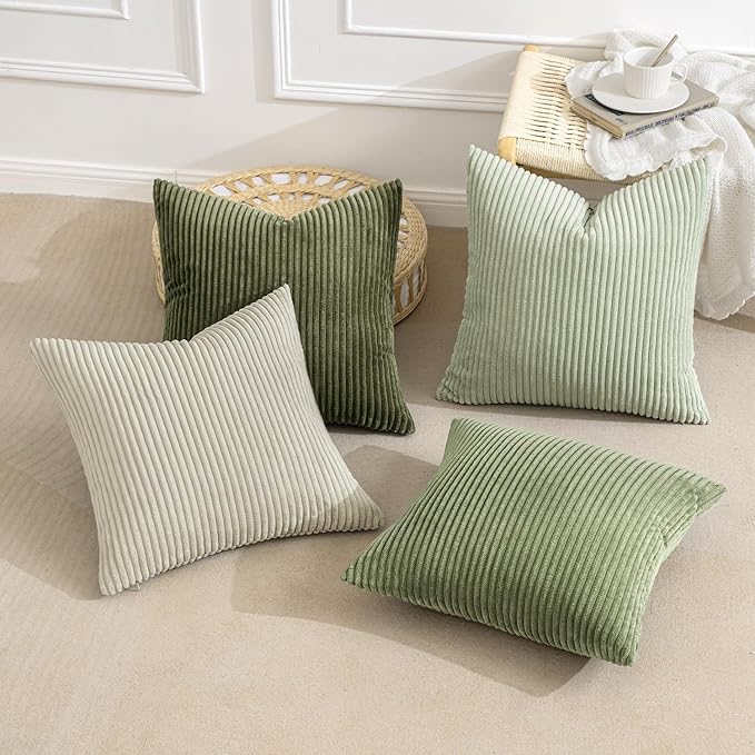 MIULEE Decorative Throw Pillow Covers Set of 4 Summer Light Green Gradient Natural Earthy Modern Classic Soft Corduroy Cushion Covers for Sofa Couch Bed Living Room Spring Home Decor 24x24 Inch