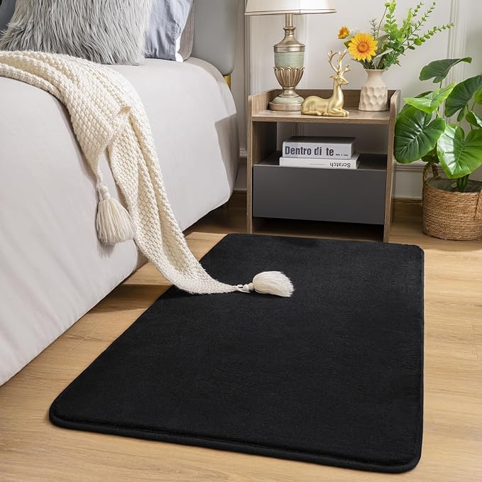 Amearea Modern Washable Runner Rugs, 2x4 Feet Black Bedroom Runner Rug, Small Area Rugs for Bedroom Living Room, Non Slip Memory Foam Rug for Hallway Entryway Kids Boys Girls Room Laundry Room