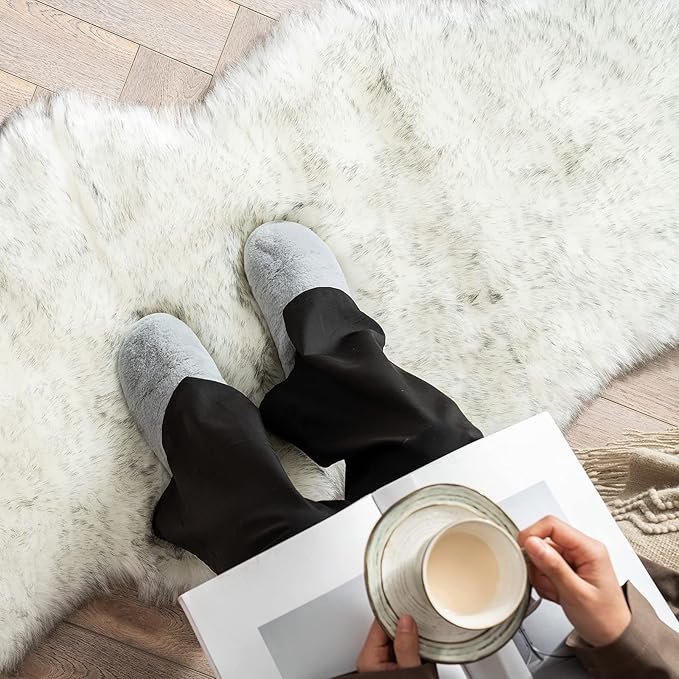 MIULEE Luxury Super Soft Fluffy Area Rug Faux Fur Sheepskin Rug Decorative Plush Shaggy Carpet for Bedside Sofa Floor Nursery 2 x 6 Feet, Gradient Grey