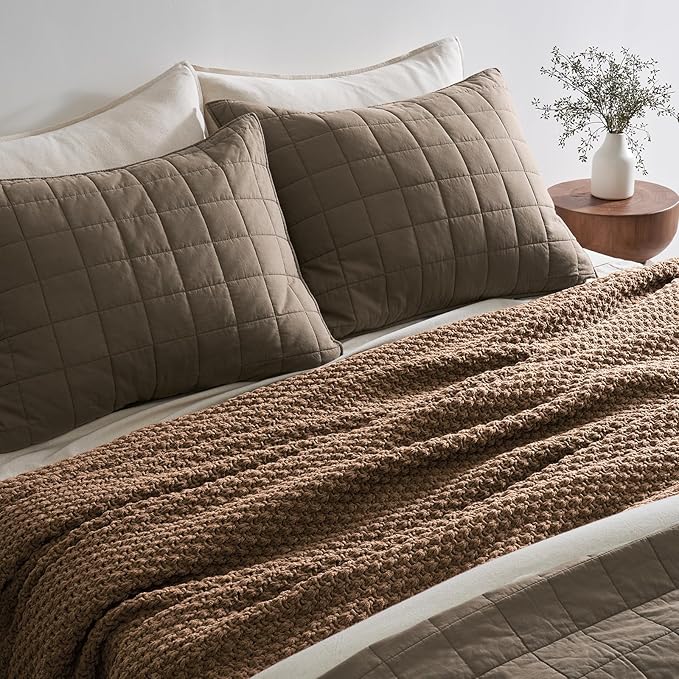 EVERGRACEHOME Chunky Chenille Knit Throw Blanket for Couch, Soft Luxurious Oversized Queen Moss Stitch Blanket for Bed, Cozy Farmhouse Knitted Throw for Sofa, Camel Brown, 90" x 90"