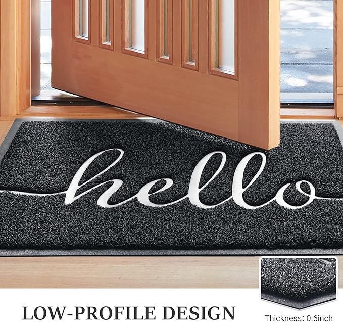 BeneathYourFeet Door Mat (32"x20",Black), Welcome Mat Low Profile Front Doormat Indoor Outdoor Door Non Slip Rugs for Entryway, Patio, High Traffic Areas
