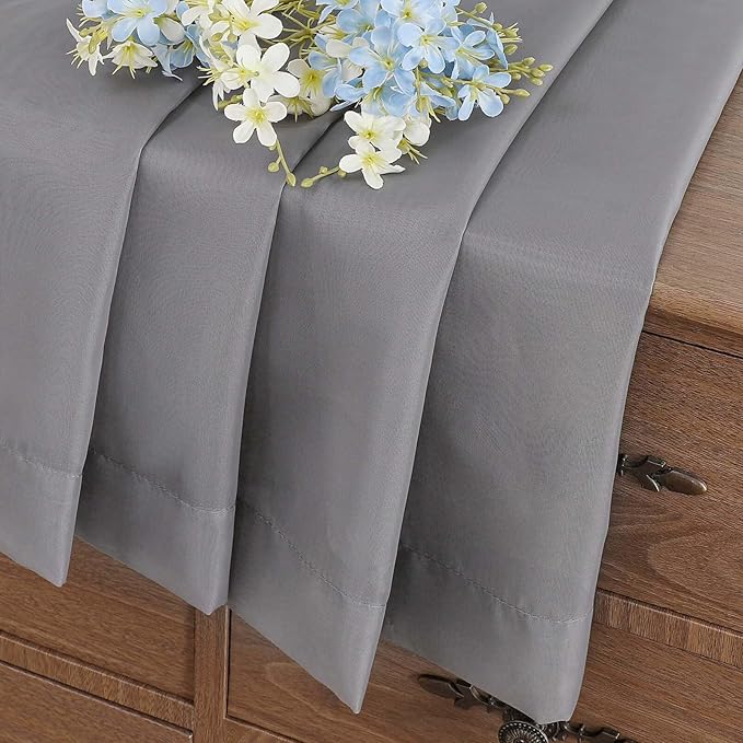 Grey Small Sheer Curtains 2 Panels, Kitchen Curtains 36 Inch Length, Elegant Light Filtering Short Window Drapes for Living Room Bedroom, Dual Rod Pocket, Charcoal Grey, 2x42Wx36L Inches