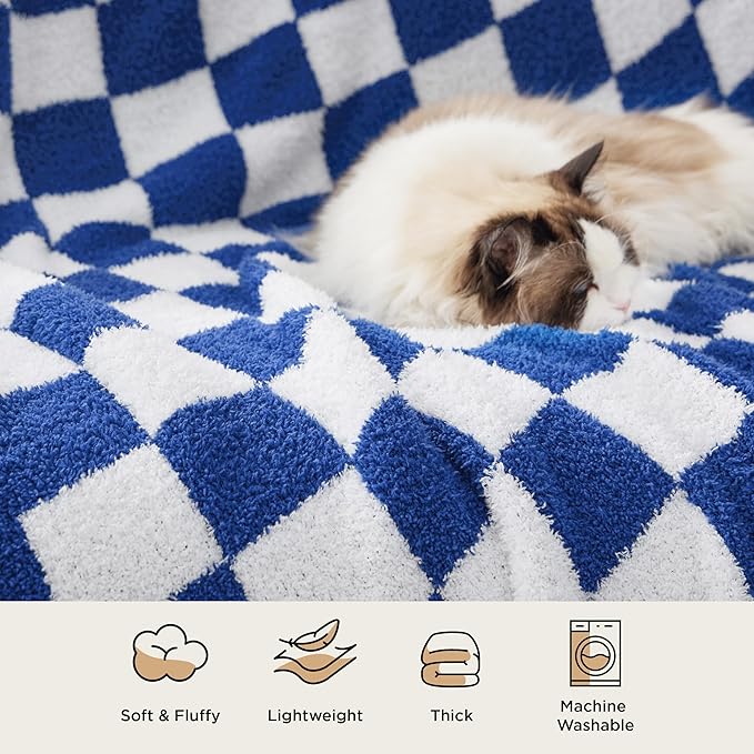 Bedsure GentleSoft Checkered Throw Blanket for Couch - Super Soft Cozy & Warm Knit Navy Blue Blankets, Breathable, Lightweight & Fluffy Plaid Blanket for Bed, Sofa, Gifts for Women Men, 50x60 Inches
