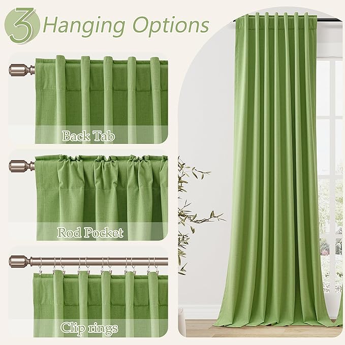 Guken 100% Blackout Curtains 84 Inch Length 2 Panels Set for Living Room Bedroom Back Tab Thermal Insulated Black Out Linen Drapes Room Darkening Lime Green,52x84