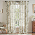 jinchan Linen Blend Floral Curtains for Living Room 108 Inch Length Farmhouse Printed Curtain Rod Pocket Back Tab Sage Green Peony Flower Patterned Drapes Bedroom Curtains Set 2 Panels