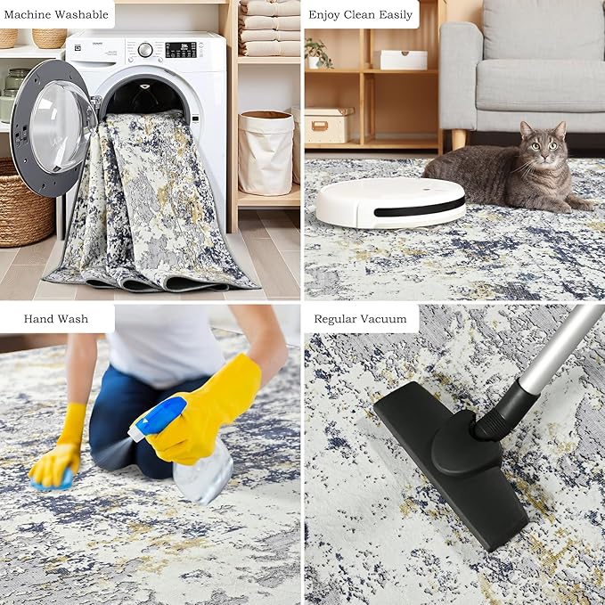 Toneed Abstract Area Rug Modern Washable Rug Soft Non Slip Rug Low Pile for Bedroom Living Room Dining Room Blue 4x6 Feet