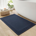 RESARE Waffle Bath Mat, Super Absorbent Non Slip, Machine Washable, Ultra Soft Boho Bath Rugs with Tassels, Upgraded Bordered Design, 17"x24" Navy