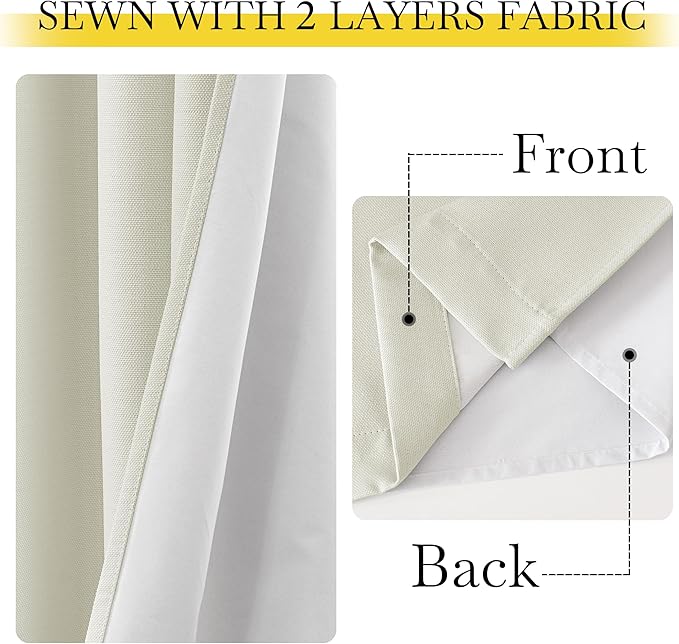 NICETOWN Faux Linen 100% Blackout 90 inch Curtains, Silver Grommet Thermal Insulated 2 Layers Window Treatments Sound Dampening for Living Room/Bedroom, Natural, W52 x L90, 2 Panels
