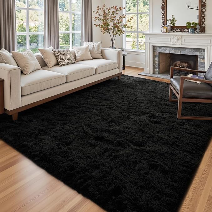 10x14 Ft Extra Large Shag Rugs for Living Room, Ultra Soft Fluffy Furry Area Rugs for Bedroom Indoor Floor, Aesthetic Carpet for Kids Home Decor (Black)
