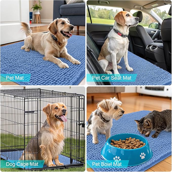 OLANLY Dog Door Mat for Muddy Paws 59x24, Absorbs Moisture and Dirt, Absorbent Non-Slip Washable Doormat, Quick Dry Chenille Mud Mat, Entry Indoor Entryway Carpet for Inside Floor, Cornflower Blue