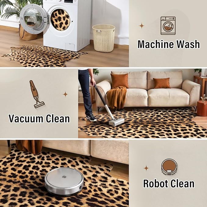 AROGAN Premium Leopard Print Rug 6.2x7 Feet, Machine Washable Faux Fur Cheetah Rug, Non-Slip Animal Print Hide Leopard Skin Area Rug for Bedroom Living Room Home Decor