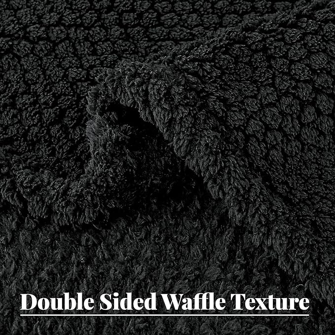 Whale Flotilla Queen Size Fuzzy Fleece Blanket for Bed, 90x90 Inch Fluffy Warm Soft Jacquard Blankets for All Season, Lightweight and Cozy, Black