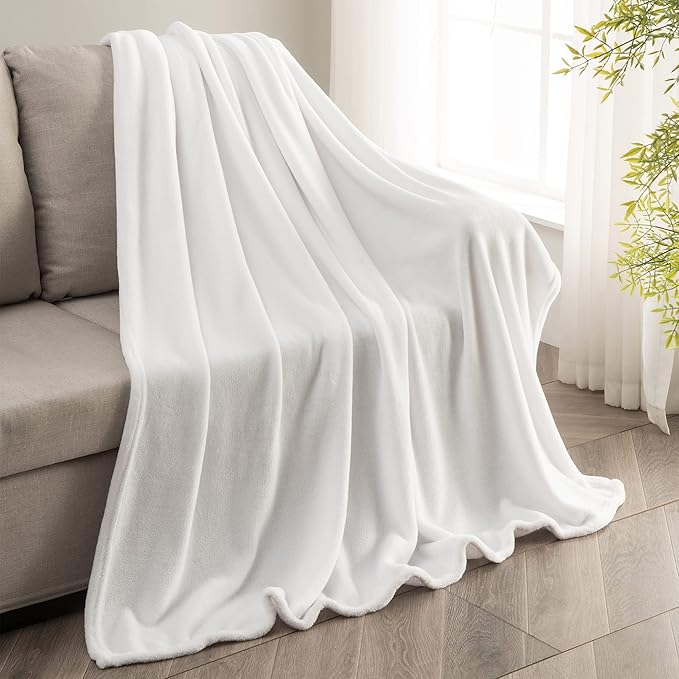 BEDELITE Fleece Blanket White Throw Blanket for Couch & Bed, Luxury Plush Cozy Fuzzy Blanket 50" x 60", Super Soft Warm Lightweight Throw Blanket for Travel Camping