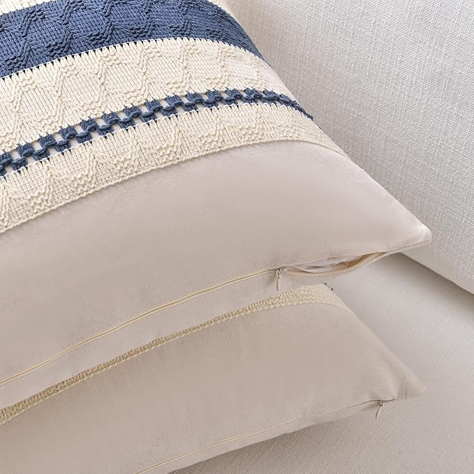 Fancy Homi Set of 1 Dusty Blue Vintage Euro Decorative Throw Pillow Cover 26x26 Inch for Couch Bed Sofa Chair Bedroom, Rustic Retro Square Cushion Case, Modern Farmhouse Boho Living Room Decor Indoors