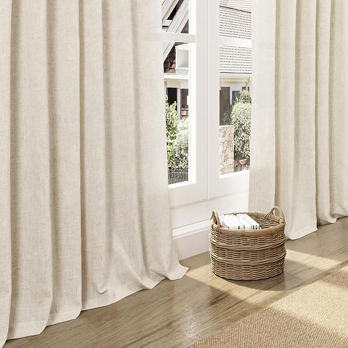 Linen Curtains 63 Inch Length for Living Room Modern Farmhouse Decor Light Filtering Semi Sheer Curtain Back Tab Neutral Luxury Rustic Burlap Coastal Drapes for Bedroom Office 52x63, 2 Panels