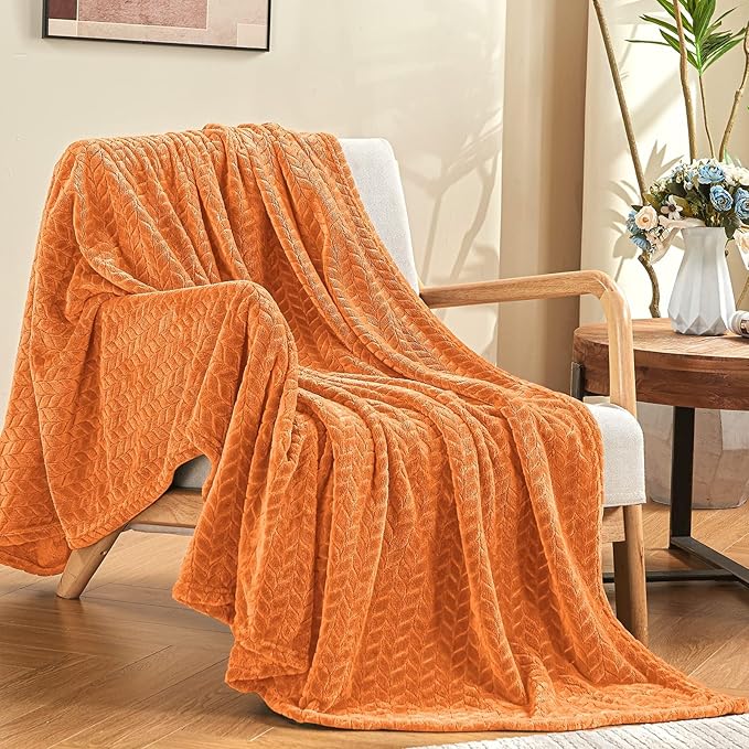 inhand Rust Fleece Twin Blanket, Super Soft Flannel Cozy Blankets for Adults, Lightweight Leaves Pattern Fuzzy Blanket for Couch Sofa Bed Office, Warm Plush Blankets for All Season, 60x90 Inches