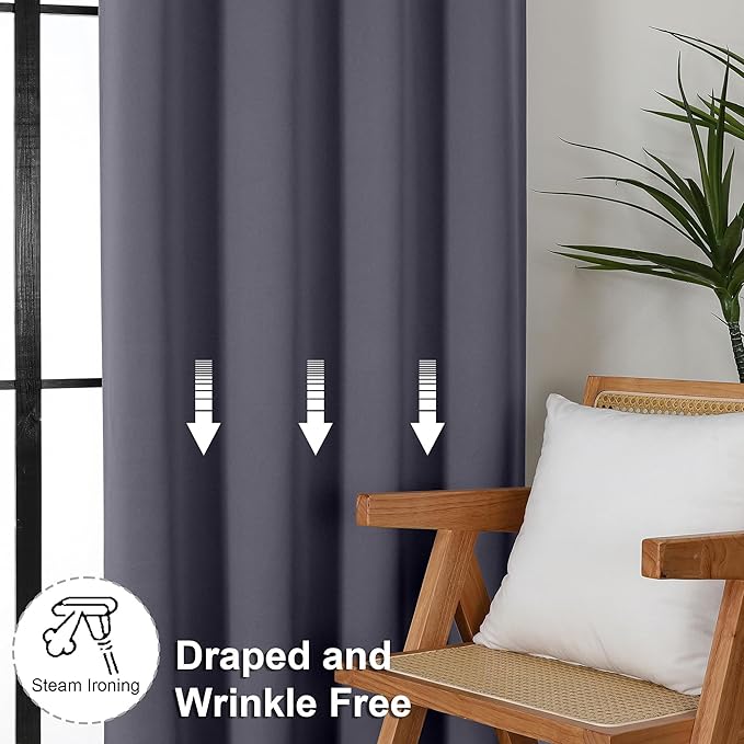Simplebrand Ava Grey Blackout Curtains for Bedroom 72 Inch Length 2 Panels Set, Privacy Thermal Insulated Rod Pocket Window Curtains for Patio French Door, W40 x L72 Inch