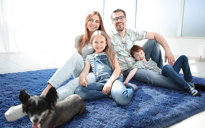 LOCHAS Ultra Soft Indoor Modern Area Rugs Fluffy Living Room Carpets for Children Bedroom Home Decor Nursery Rug 5.3x7.5 Feet, Light Navy