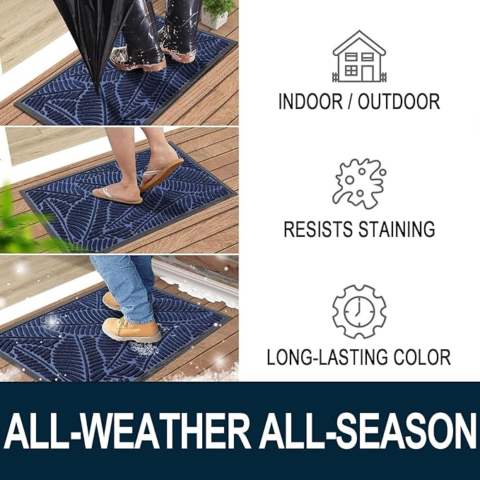 Colorxy Waterproof Doormat, Sturdy Natural Rubber Front Indoor Mat, Non Slip Low Profile Indoor Outdoor Door Mats, Stain and Fade Resistant Floor Mat, Easy Clean Patio Entrance Mat, 30''x17'', Navy