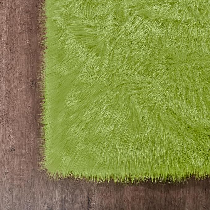 Goolela Lime Green Fluffy Fuzzy Fur Rug for Bedroom 2x3 Faux Sheepskin Area Rug Furry Shaggy Dorm Bedside Soft Washable Rectangle