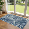 Front Door Mat Indoor Entrance - 2x4.3 Ft Modern Washable Layered Doormat Outdoor Entrance Porch Rug Non-Slip Abstract Blue White Waves Runner Rug for Kitchen Bedroom Laundry Room Porch Decor
