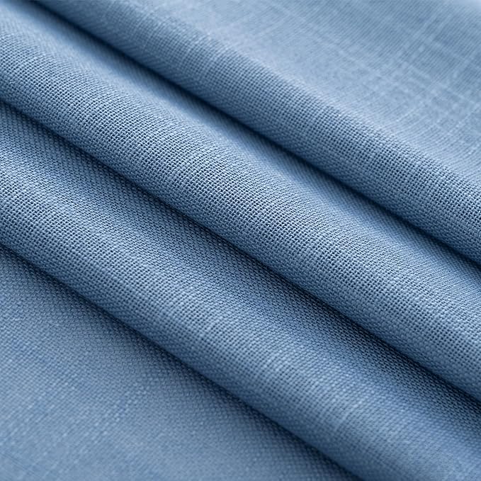 Denim Blue Curtains for Living Room Back Tab Modern Farmhouse Semi Sheer Blue Curtains 90 inches Long 2 Panels Set Muted Neutral Window Curtain for Dining Room Bedroom 52x90