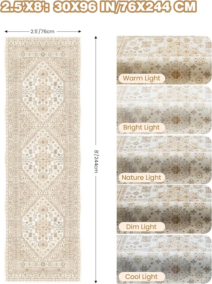 Kitchen Runner Rug Non Slip Washable 2.5x8, Soft Low Pile Entryway Rug Runners for Hallways,Carpet Runner for Living Room,Kitchen, Laundry, Bathroom(Cream/Beige,2.5'x8')