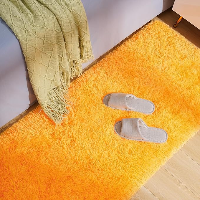 Amearea Shag Fluffy Runner Rug for Bedroom Girls Living Room, 2x6 Feet Extra Soft and Fuzzy Shaggy Rugs, Non Slip, Indoor Floor Long Carpet Mat for Boys Nursery Home Decor, Orange